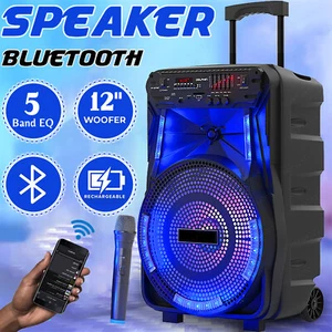 12 Inch Bluetooth Rechargeable Portable Party Speaker Karaoke Speaker Heavy Bass - Picture 1 of 11