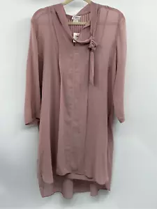 Club Monaco Silk Dress Tunic Pintuck Women 8 Mauve Pink 3/4 Sleeve Lined New - Picture 1 of 14