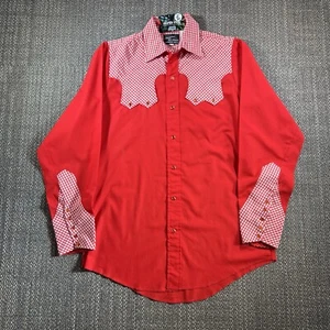 Vtg 70s Champion Westerns Shirt Men 15 34 Red Gingham Pearl Snap Sawtooth Cowboy - Picture 1 of 22