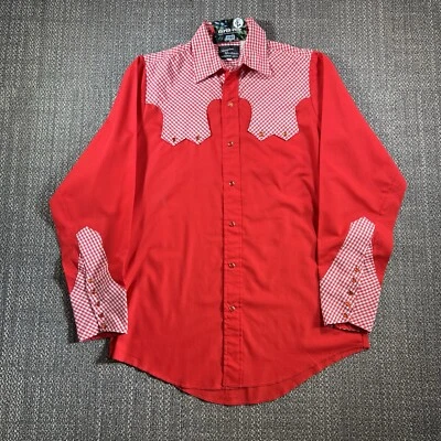Vtg 70s Champion Westerns Shirt Men 15 34 Red Gingham Pearl Snap Sawtooth Cowboy - Image 1 of 4
