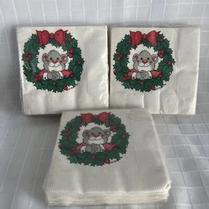 Vintage Suzy's Zoo Christmas Napkins - 3 Packs Mouse in Wreath - Picture 1 of 4