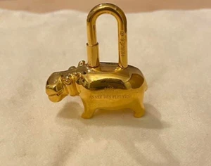 HERMES Cadena Padlock Hippopotamus 2005 Gold Lock Bag Charm Fashion Accessory - Picture 1 of 2