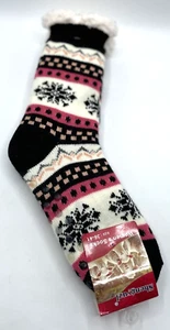 Womens Slipper Fuzzy Socks Pink & Black & White Soft Fleece Lined Size 6-11 NEW - Picture 1 of 5