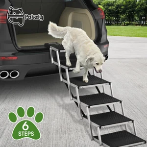 Petzly Foldable Dog Ramps 6 Steps Adjustable Height Dog Stair Portable Aluminium - Picture 1 of 11