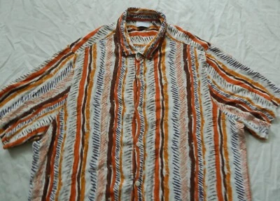 Orange Brown Striped Short Sleeve Button Up Shirt - XLT Mens XL Tall Long Asos - Image 1 of 4
