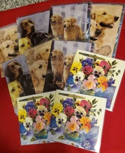 GREETING CARDS, 7 TREE-FREE & 3 MARIAN HEATH, DOGS & PANSIES - Picture 1 of 11
