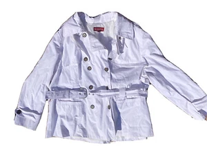 Merona Pea Coat Double Breasted Belt White Button Womens Size 2 Water Repellent - Picture 1 of 5