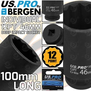46mm 1/2" Drive Axle Hub Nut Socket 12 Point Deep Impact Socket 100mm Long USPRO - Picture 1 of 4