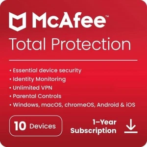 McAfee Total Protection 2024 10 Device 1 Year Antivirus 5 Minute EMAIL Delivery - Picture 1 of 6