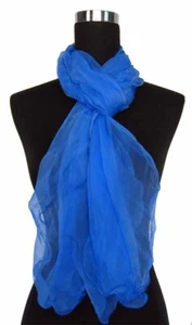 Sexy Crinkled Pure Silk Skinny Long Scarf Royal Blue - Picture 1 of 3