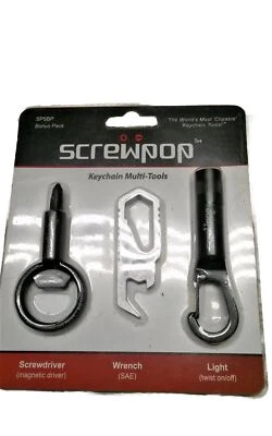 Screwpop Keychain Multi-Tools 3 Pk LED Light SAE Wrench Screwdriver Camp