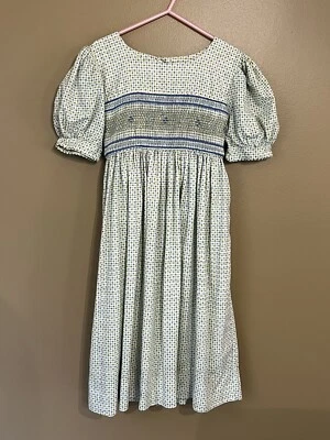 Strasburg Girls Plaid Smocked Dress, Green Blue Cream, Size 6 - Image 1 of 4