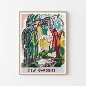 Póster publicitario de viaje vintage Kew Gardens Londres impresión de bellas artes | decoración del hogar - Imagen 1 de 6