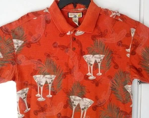 Men's Tropical Martini Orange Polo Shirt Large Cocktail Olive Palm Caribbean Joe - Picture 1 of 1