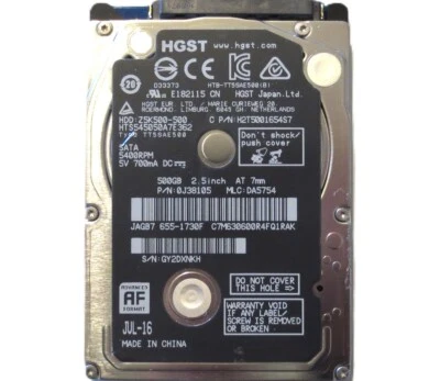 Hitachi HTS545050A7E362 Pn: 0J38105 DA5754 Cina 2.5 " 500gb SATA Rigida Disk - Immagine 1 di 4