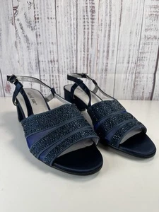 David Tate Sparkly Womens Sandals Sz 6 W Navy Satin Rhinestone Slingback Heel - Picture 1 of 8