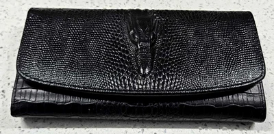 Cartera de cuero Royce triple plegable larga de 7,5” x 4” con cabeza de cocodrilo en la parte delantera - nueva sin etiquetas Foto 1 de 4