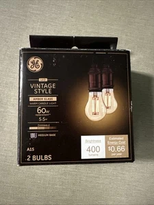 GE LED Vintage Style Warm Candle Light Dimmable 60w Amber 400 Lumens 2 Bulbs - Picture 1 of 6