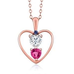 18K Rose Gold Plated Silver Moissanite Pink Created Sapphire and Created - Picture 1 of 4