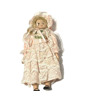 vintage porcelain pink dress small doll 9 inch  - Picture 1 of 5