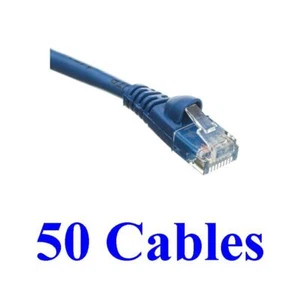 Pack of 50 Cables 1 Foot Cat5e Blue Network Ethernet Network Patch Cable Booted - Picture 1 of 5