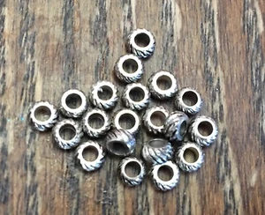 Vintage Age Silver Rope Twist Edged Texture Rondell Spacer Accent Metal Bead Lot - Picture 1 of 3