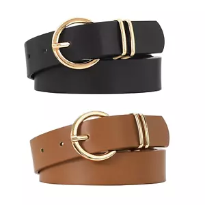 Women'S Leather Belt Gold Buckle plus Size Waist Belts for Jeans Dresses - Picture 1 of 12