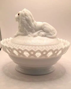 Vtg. Westmoreland Amber Eyed Lion on Nest Candy Dish 1950's VERY RARE - Picture 1 of 7