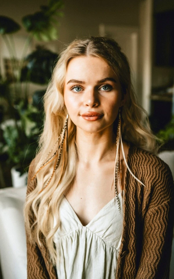 Custom Owilita Inspired Natural & Grizzly Long Feather Earrings - Image 1 of 3