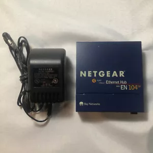 Netgear EN104TP Blue 4-Port 10 Mbps RJ-45 Ethernet Hub with AC Power Adapter - Picture 1 of 2