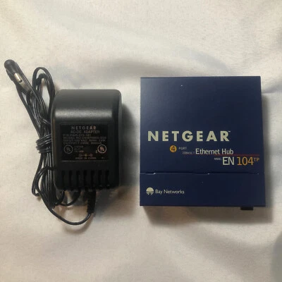 Netgear EN104TP Blue 4-Port 10 Mbps RJ-45 Ethernet Hub with AC Power Adapter - Image 1 of 2