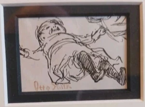 Otto Stark Ink Drawing Of Baby 2x1.5" Matted And Framed Indiana Artist 1859-1926 - Picture 1 of 4