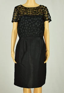Tahary By ASL Womens Black Short Sleeve Sequin Floral Lace Sheath Dress 14 - Picture 1 of 4