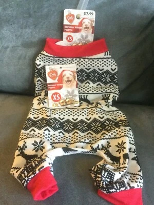 PET CENTRAL REINDEER BLACK & WHITE DOG PAJAMAS SIZE EXTRA SMALL - NEW — 第 1/4 张图片