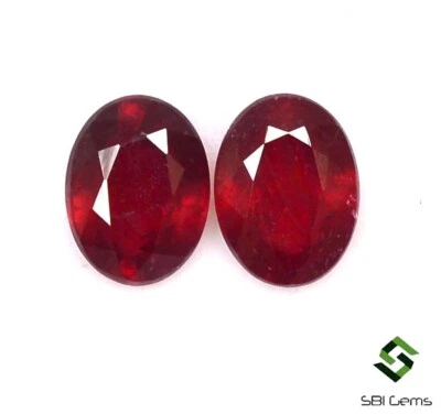 Par de piedras preciosas sueltas color rojo profundo corte ovalado rubí natural 3,91 CTS 8x6 mm GF Foto 1 de 4