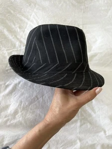 PETER GRIMM BLACK FEDORA HAT WITH WHITE PIN STRIPES SZ S/M (22”) - Picture 1 of 8