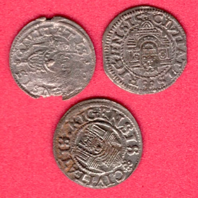 Riga Free City Schilling 1572, 1575, 1577 Livonia War Poland Lot of 3 Coins 5960 - Image 1 of 2