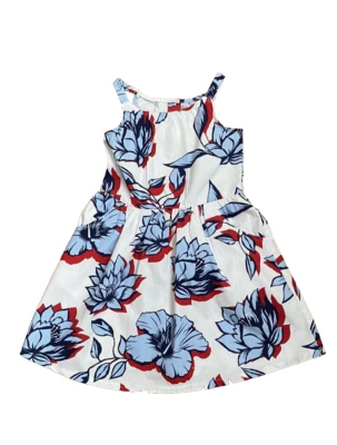CRAZY 8 Girls 5T Blue Red Floral on White Dress - Image 1 of 4