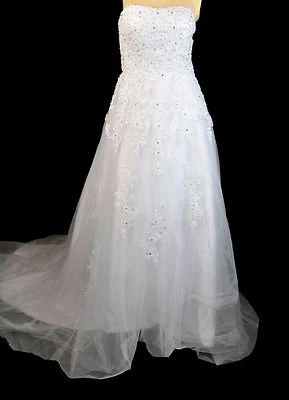Herafa Elegant Strapless Embroidered Train Wedding Gown, White, S (2-4 US) - Image 1 of 4