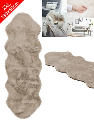 XXL Lammfell 180x60cm Teppich Kunstfell Bettvorleger Schaffell Imitat Taupe - Bild 1 von 4