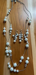 Faux Pearl Long 36” Necklace & Earrings - Picture 1 of 4