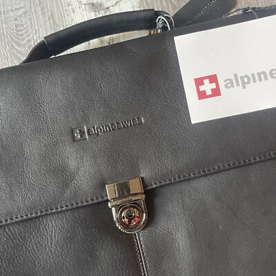 Alpine Swiss 邮差包 商务组合包 皮革 便携式电脑 公文包 全新 — 第 1/4 张图片