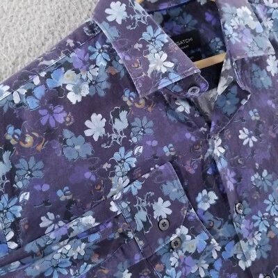 BUGATCHI Shirt Mens Large Blue Floral Comfort Stretch Classic Fit Casual Dress - Image 1 of 4