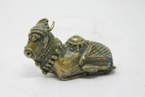 Antique Original Brass Tribal Folk Bastar Nandi Cow Statue Collectible NH6770 - Picture 1 of 12