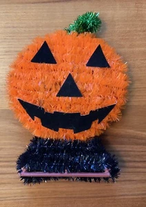 Vintage Kunststoff Lametta Halloween Dekoration Jack O Laterne Kürbis Tischplatte Regal - Bild 1 von 12