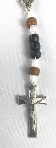 Handmade Children's Rosary Black Plastic Beads Jesus and Mary Medallion 12" Long - Picture 1 of 5