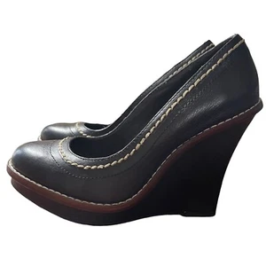 True Religion Women Wedge Shoes Size 6 Black Leather Closet Toe Platform Heel - Picture 1 of 10