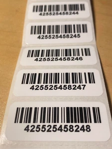 [QTY 200] WHITE SERIAL NUMBER BAR CODE LABELS STICKERS-DURABLE-WATERPROOF - Picture 1 of 2