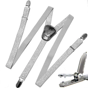 Nuevo Y espalda Niños Niño Tirantes Tirantes Correa Ajustable Clip en Brillo Plateado - Imagen 1 de 2