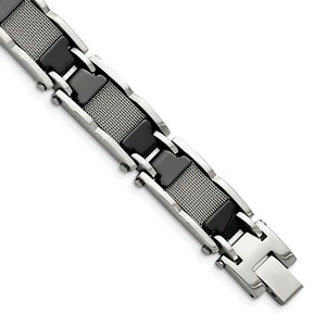 Chisel Stainless Steel Polished Mesh with Black Ceramic 8.25 inch Link Bracelet - Picture 1 of 5